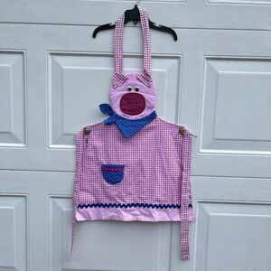 VTG Handmade Pig Apron Kids Gingham Farmhouse Cottagecore Dress Up